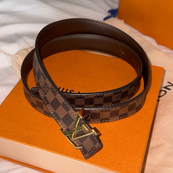 Louis Vuitton Brown Damier Belt with Gold Buckle - Picture 1 of 4